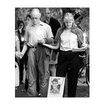 Robert's parents John and Iris Barrington Leigh at their son's vigil on Tuesday.